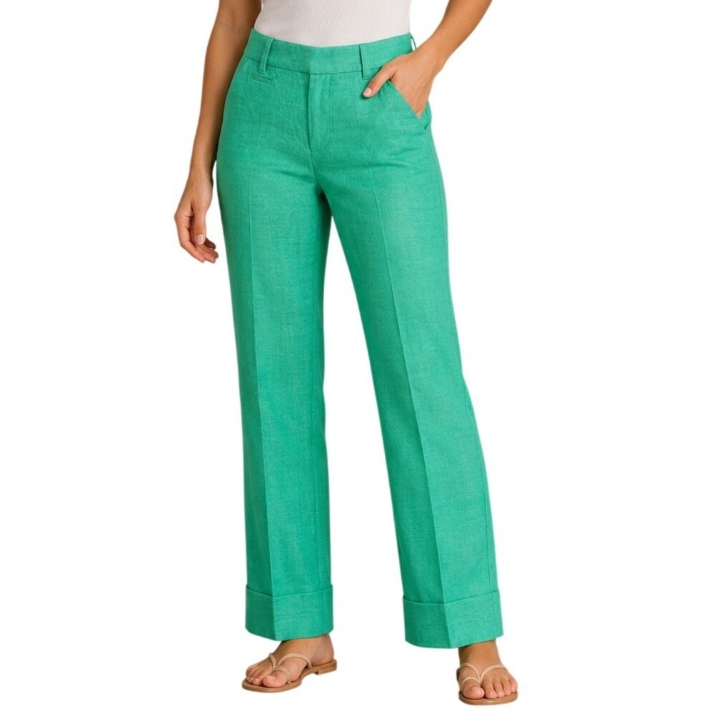J.Crew Green Linen And Herringbone Blend Café Trouser Pants Women's 4